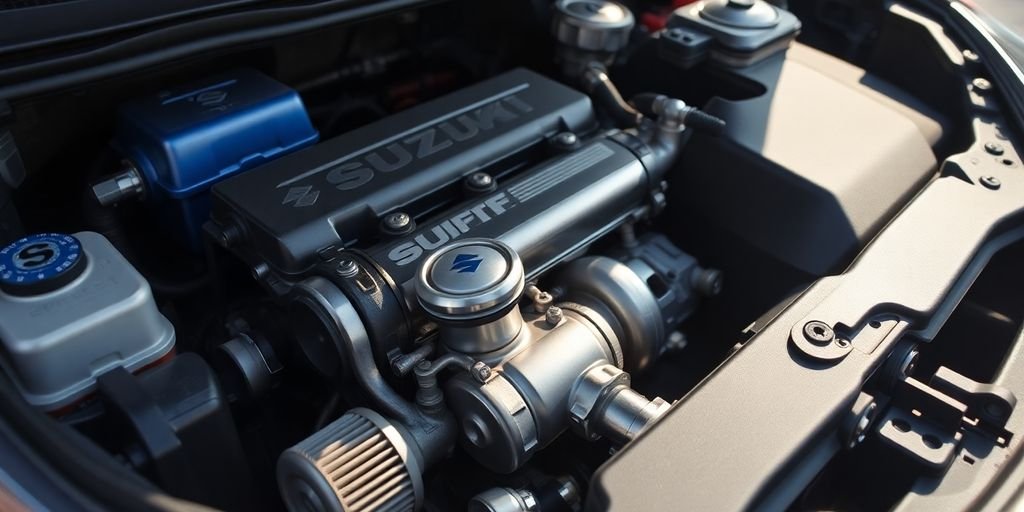 Suzuki Swift engine bay with new parts.