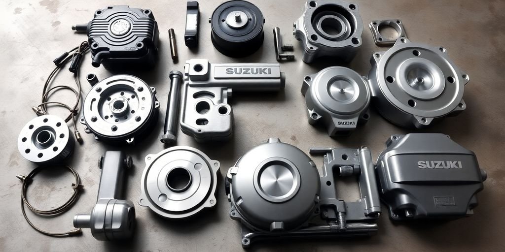 Suzuki engine parts arranged for vehicle repair