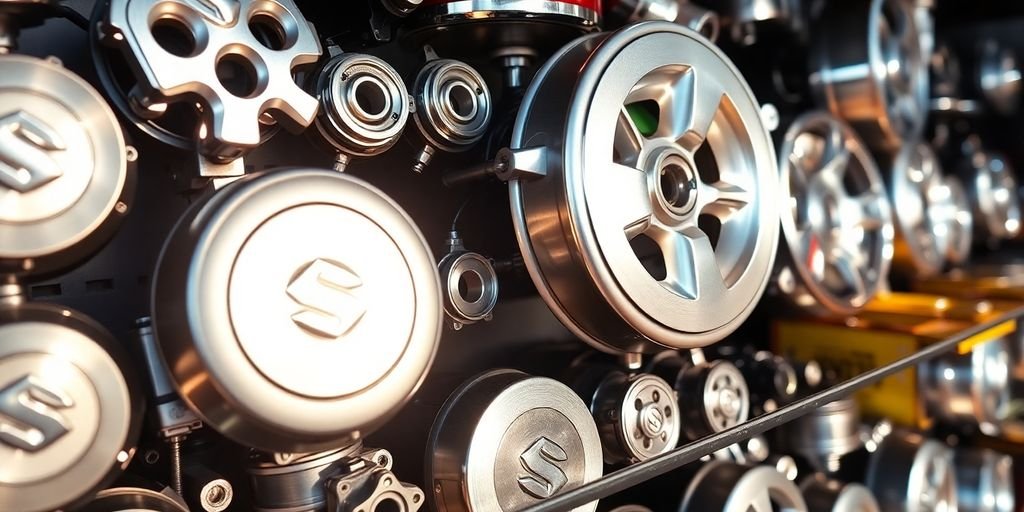 Suzuki cars parked in a Brisbane auto parts store.