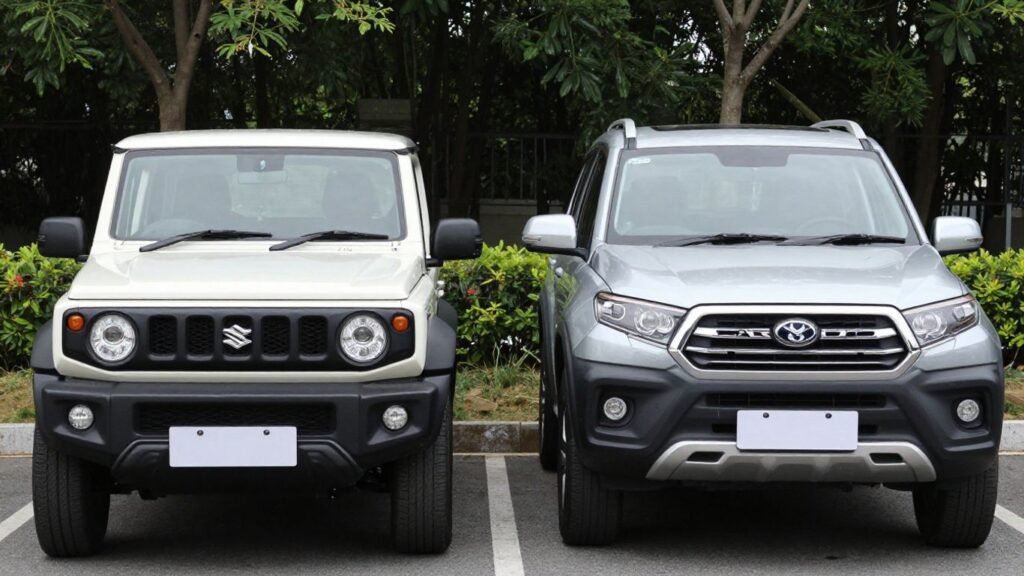 Suzuki Jimny and Grand Vitara SUVs parked together.