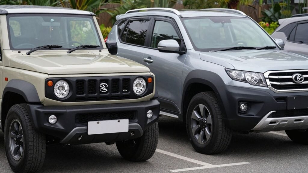 Suzuki Jimny and Grand Vitara SUVs parked together.