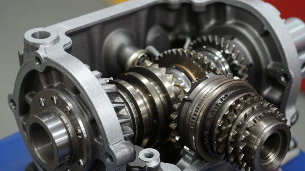 Suzuki gearbox with visible gears and transmission parts.